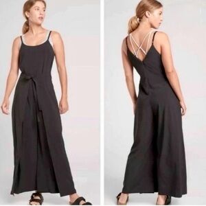 Athleta Black Strappy Tie Pockets Wide-Leg Jumpsuit size 6